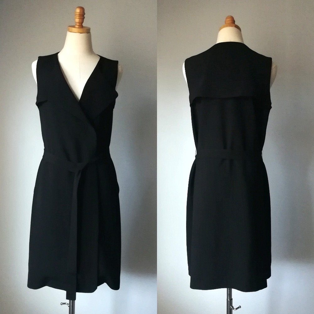 Ann Taylor Black Trench Dress wrap jacket vest